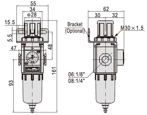 GFR200-06 GF200-08 GF300-15 airtac valve Air source Port size PT1/8 FRL