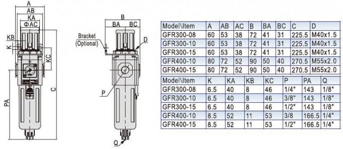 GFR200-06 GF200-08 GF300-15 airtac valve Air source Port size PT1/8 FRL